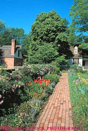 Stock Photo #6869: keywords - brick colonial cultivate cultivated cultivating garden gardening gardens grow growing grown growth historic history landscape landscaped landscaping path plant plants residence residential spring summer tradition traditional vert virginia walk walkway williamsburg