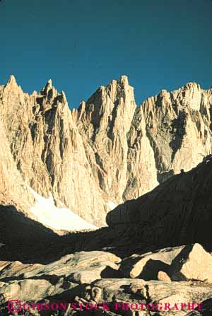 Stock Photo #7204: keywords -  alppine barren batholith california desolate desolation environment geologic geological geology granite high hostile inhospitable landscape mount mountain mountains mt mt. nature outdoor peak peaks pinnacle pinnacles range relief rock rugged scenery scenic sierra sierras slope sloping spire spires steep summit tall terrain uplift vert whitney wild wilderness