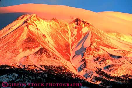 Stock Photo #7225: keywords -  alpine california clean climate cold desolate desolation dusk environment freeze freezing frozen geologic geological geology horz hostile ice icy inhospitable landscape mount mountain mountains mt mt. nature outdoor peak peaks precipitation pristine pure range relief rock rocks rugged scenery scenic shasta slope sloping snow steep summit sunset terrain weather wild wilderness winter