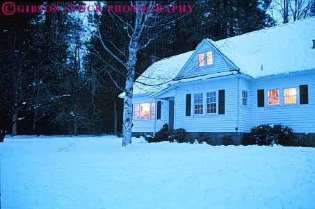 Stock Photo #7240: keywords -  climate climatology cold dusk freeze freezing frozen home horz ice icy light lights lit nature precipitation released residence residential season weather winter