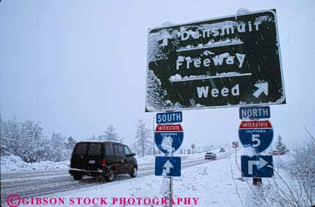 Stock Photo #7245: keywords -  california caution climate climatology cold danger dangerous five freeway freeze freezing frozen highway horz i ice icy interchange interstate limited mt nature obscure obscured precipitation ramp reduced risk risky road route season shasta sign signs slip slippery slow snow storm street traffic visibility weather winter