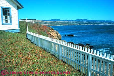 Stock Photo #7248: keywords -  cabin california coast coastal continent cottage edge fence home horz house land landscape marine maritime nature ocean parallel pattern picket romantic row scenery scenic sea seascape seashore settlement shore shoreline view white