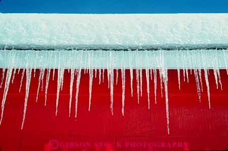 Stock Photo #7063: keywords - chill chilly cold environment eve freeze freezing frozen hang horz house ice icicle icicles icy nature red season snow water wet winter