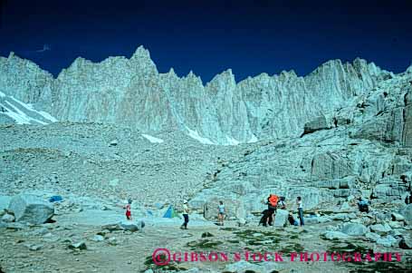 Stock Photo #5500: keywords -  adventure altitude backpack backpackers backpacking california camp campers camping challenge climb climbers climbing expedition explore group hike hikers hiking horz landscape mount mountain mountains mt mt. outdoor outdoors outside rock scene scenic sierra summer team trek walk whitney