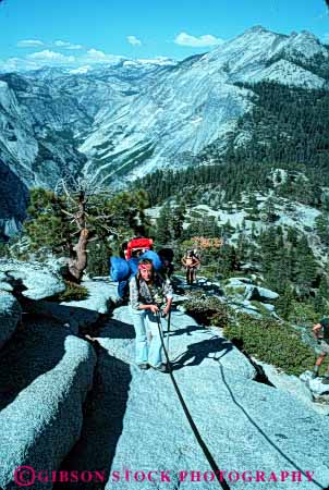 Stock Photo #5508: keywords - adventure altitude backpack backpackers backpacking cable california camp campers camping challenge climb climbers climbing expedition explore exploring group halfdome hike hikers hiking landscape mountain mountains national outdoor outdoors outside park rock scene scenic sierra sierras summer team trek up vert walk yosemite