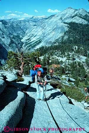 Stock Photo #5508: keywords -  adventure altitude backpack backpackers backpacking cable california camp campers camping challenge climb climbers climbing expedition explore exploring group halfdome hike hikers hiking landscape mountain mountains national outdoor outdoors outside park rock scene scenic sierra sierras summer team trek up vert walk yosemite