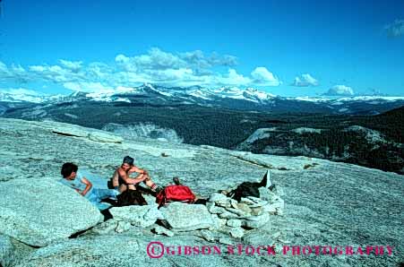 Stock Photo #5509: keywords -  adventure altitude backpack backpackers backpacking california camp campers camping challenge climb climbers climbing expedition explore exploring group halfdome hike hikers hiking horz landscape mountain mountains national outdoor outdoors outside park rock scene scenic sierra sierras summer team top trek walk yosemite