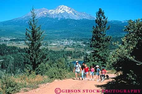Stock Photo #3551: keywords -  adventure california cooperate environment exercise family friend healthy hiking horz mount outdoor released shasta sports summer team together uphill
