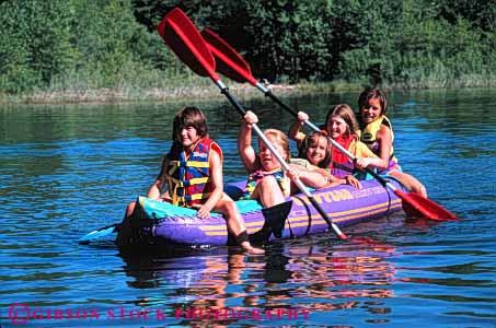 Stock Photo #5634: keywords -  action activity adventure boat boater boating child color colorful exercise explore fiberglass float friend friends fun girl girls group horz inflatable kayak kayaker lake material outdoor outdoors outside paddle paddler paddling plastic play recreation released rubber share splash sport summer synthetic team together trip vacation water youth youths