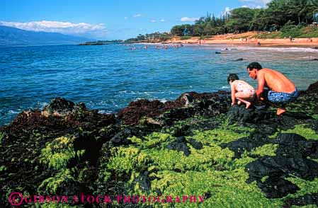 Stock Photo #5881: keywords -  algae beach coast coastal daughter explore father girl habitat hawaii horz intertidal lava man marine maui ocean pair sea seashore share surf team tidepool tidepooling together two wave zone