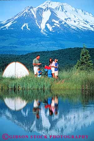 Stock Photo #3544: keywords -  alpine backpack brother california camp camping children cooperate explore family father getaway healthy husband lake mother mount mountain nature outdoor people person pristine recreation reflection released shasta sibling sister sports summer team tent together vert wife wild wilderness