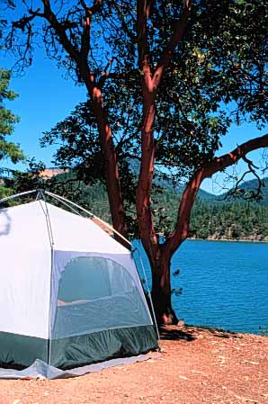 Stock Photo #5892: keywords -  adventure applegate camp camper camping explore lake manzanita oregon outdoor outdoors outside recreation sport summer tent travel trip vacation vert water