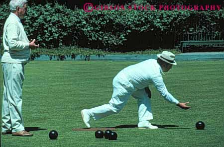 Stock Photo #5909: keywords -  active aim ball balls bowl bowling california citizen elderly francisco grass horz lawn mature men old outdoor outdoors outside recreation roll san senior seniors skill smooth sport summer team uniform white