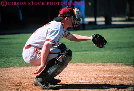 Stock Photo #5912: keywords -  ball base baseball bases bend catch catcher coordinate coordinated diamond home horz outdoor outdoors outside plate recreation score see sport sports squat summer team vision