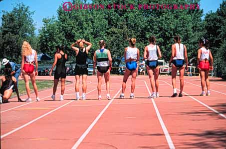 Stock Photo #5942: keywords -  adult and athlete athletic athletics collage compete competing competition competitor condition conditioning contest event exercise field group health horz line lineup outdoor outdoors outside race school skill speed sport sports start strength strong student summer team together track women workout