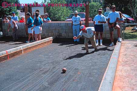 Stock Photo #5957: keywords -  alley and ball bend boccie count court field game horz measure men outdoor outdoors outside play player players score sport sports team teams women