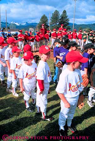 Stock Photo #12313: keywords -  baseball boy boys california ceremony child children colorful game games group groups league little mt opening outdoor outside recreation season shasta softball sport sports summer team teams uniform uniforms vert