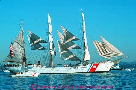Stock Photo #10823: keywords - barque barques bay beautiful big boat boats california coast eagle francisco guard horz huge insignia large mast masted masts pretty sail sailing sails san schooner schooners ship ships symbol symbols tall training triangle triangles triangular white
