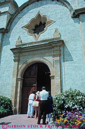 Stock Photo #10851: keywords -  (near ) adobe american arch arches architecture attraction building california carmel church churches destination door doorway enter historic history mexican mission missions monterey near people reconstruct reconstructed reconstruction site sites spanish stone tourist tourists tradition traditional travel traveler travelers vert