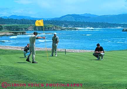 Stock Photo #10859: keywords - (near ) beach california carmel coast coastal course courses drive game games golf golfers golfing grass green hole horz landscape landscapes lawn man men mile monterey near ocean pebble play player players resort resorts scenery scenic sea seashore seventeen shore shoreline summer surf water