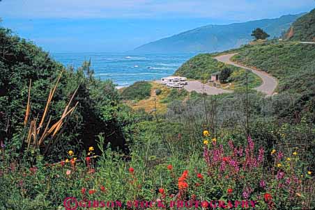 Stock Photo #10913: keywords - access beach big california campers car cars coast coastal highway horz landscape landscapes monterey near ocean one park parked parking people recreational rv rvs scenery scenic sea seashore shore shoreline sur surf vehicles wildflower wildflowers