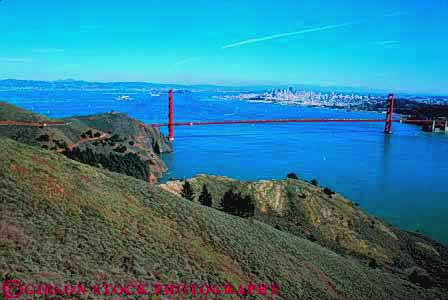 Stock Photo #10491: keywords -  bay bridge bridges cable california engineer engineered engineering famous francisco gate golden headlands horz landmark landmarks landscape marin metal red san scenery scenic span spans steel suspension tall tower towers water