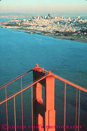 Stock Photo #10494: keywords - aerial aerials bay bridge bridges cable california engineer engineered engineering famous francisco gate golden landmark landmarks landscape marin metal red san scenery scenic span spans steel suspension tall tower towers vert water