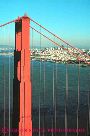 Stock Photo #10495: keywords -  bay bridge bridges cable california engineer engineered engineering famous francisco gate golden headlands landmark landmarks marin metal red san span spans steel suspension tall tower towers vert water