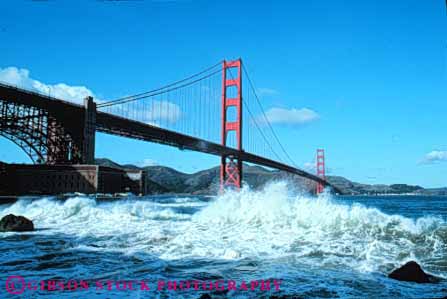 Stock Photo #10515: keywords -  bay bridge bridges cable california engineer engineered engineering famous francisco gate golden horz landmark landmarks metal red san span spans steel surf suspension tall tower towers water wave waves