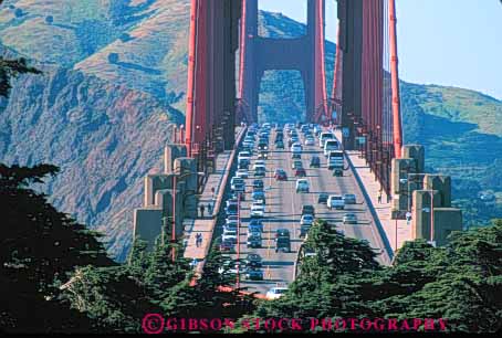 Stock Photo #10524: keywords -  bridge bridges california car cars deck famous francisco gate golden horz landmark landmarks metal roadway san span spans steel suspension tall tower towers traffic