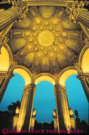 Stock Photo #10543: keywords -  abstract abstraction abstracts architecture art arts building buildings california circle circular column columns dark design dome domes dusk evening fine francisco greek lighting lights night of palace pattern round san style symmetrical symmetry tradition traditional upward vert view