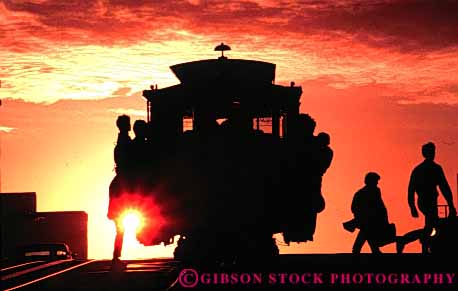 Stock Photo #3559: keywords -  cable california car dusk francisco historic horz orange ride san silhouette sunset tour traditional transportation travel vacation