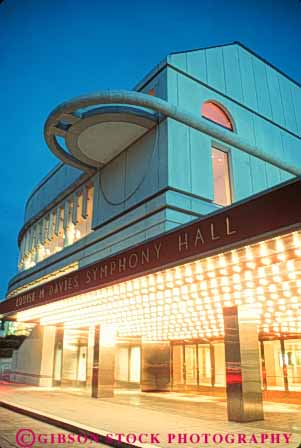 Stock Photo #10608: keywords -  architecture auditorium building buildings california dark davies design dusk evening francisco hall lighting lights modern municipal night public san style symphony vert