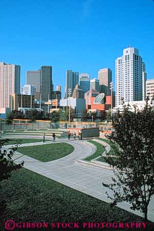 Stock Photo #10632: keywords -  buildings california center cities city cityscape cityscapes downtown francisco gardens moscone municipal open park parks people public rooftop san skyline skylines space urban vert