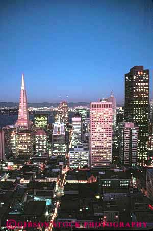 Stock Photo #7848: keywords -  america american architecture building buildings business california center cities city cityscape cityscapes dark downtown dusk evening francisco lights modern new night office offices san skyline skylines urban us usa vert