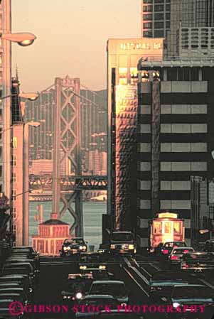 Stock Photo #10645: keywords -  buildings california center dark district downtown dusk evening francisco reflect reflection reflects san street traffic urban vert