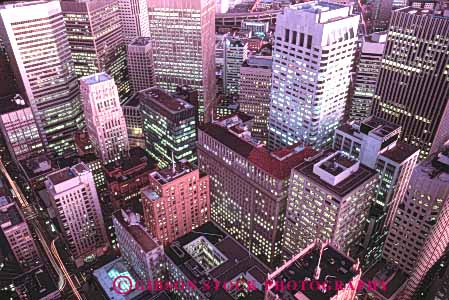 Stock Photo #10648: keywords -  buildings california center dark district down downtown downward dusk elevate elevated evening francisco horz lighting lights overhead san street streets urban view window windows