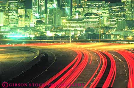 Stock Photo #10653: keywords -  blur blurred bright building california center cityscape cityscapes dark dusk evening francisco highway highways horz i interstate lighting lights motion move movement moving road roads san skyline skylines streak streaked streaks tail traffic transportation urban