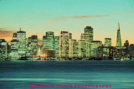 Stock Photo #10664: keywords -  buildings california center cities city cityscape cityscapes dark downtown dusk evening francisco horz lighting lights night office san skyline skylines sunset sunsets urban