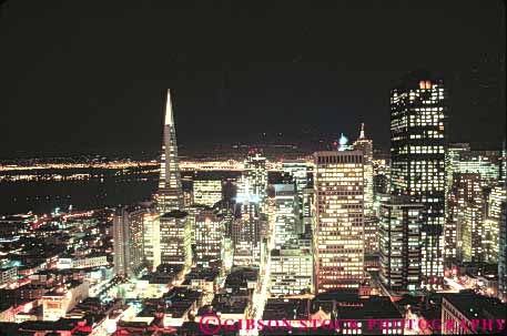 Stock Photo #10665: keywords - buildings california center cities city cityscape cityscapes dark downtown francisco horz lighting lights night office san skyline skylines urban