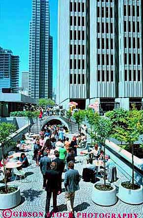 Stock Photo #10677: keywords - architecture building business california center complex design downtown embarcadero francisco lunchtime modern new office offices pedestrian pedestrians people plaza san style summer vert walk walkers walking