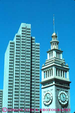 Stock Photo #10689: keywords - and architecture building buildings california center contrast contrasting contrasts design different embarcadero ferry francisco landmark landmarks san style tall tower tradition traditional vert