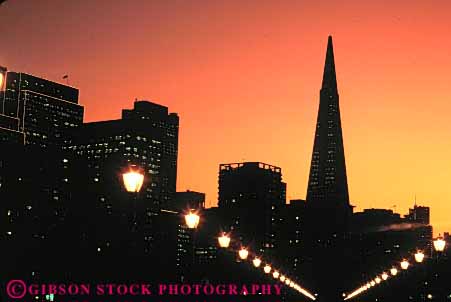 Stock Photo #10693: keywords -  architecture building buildings california dark design dusk evening francisco high horz landmark landmarks modern night office orange rise san shape shapes silhouette silhouettes skyline skylines style sunset sunsets tall transamerica triangle triangles
