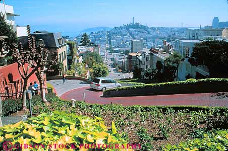 Stock Photo #11286: keywords -  attraction california car crooked curve curves curvy downhill francisco hill horz landmark lombard road san street tourist turn