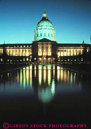 Stock Photo #10704: keywords -  architecture building buildings california cities city classical dark dome domes dusk francisco government greek hall municipal night public reflect reflection reflects romanesque san sunset tradition traditional vert
