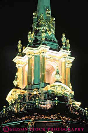 Stock Photo #10705: keywords -  architecture building buildings california cities city classical dome domes francisco government greek hall illuminated lighting lights municipal night public romanesque san spire tradition traditional vert