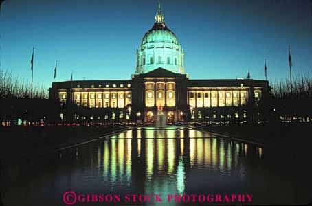 Stock Photo #10707: keywords -  architecture building buildings california cities city classical dark dome domes francisco government greek hall horz lighting lights municipal night public reflection romanesque san tradition traditional