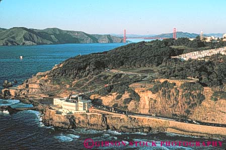 Stock Photo #10717: keywords -  aerial aerials and attraction california cliff coast coastal francisco gate golden horz house landmark landmarks restaurant restaurants san sea seashore shore shoreline tourist