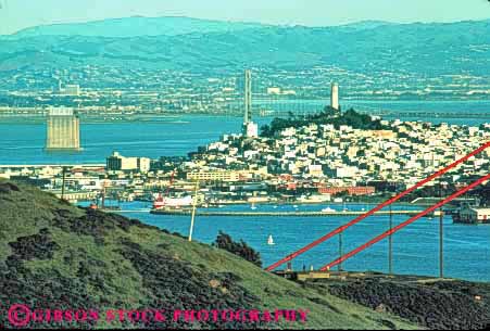 Stock Photo #10730: keywords -  bay bridge california coit francisco gate golden headlands horz landscape landscapes marin san scenery scenic tower viewed