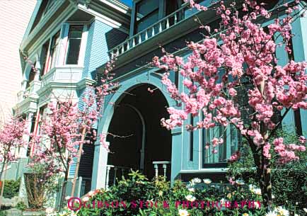 Stock Photo #10757: keywords - architecture blossom blossoming blossoms california cherry design flowering francisco home homes horz house houses near old older ornate san style tradition traditional victorian